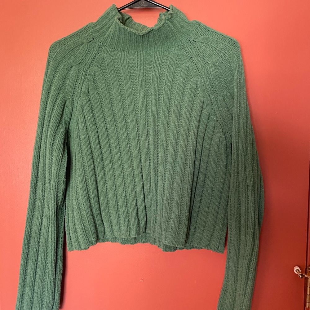 American eagle Green Ribbed Mock-Neck Sweater